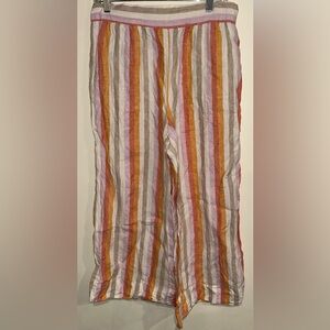 Lou & Grey for Loft 100% Linen Beach Lounge Striped Wide Leg Crop Pants Med